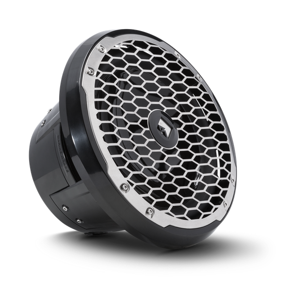 Profile View of Subwoofer with Black Trim Ring and Stainless Steel Grille