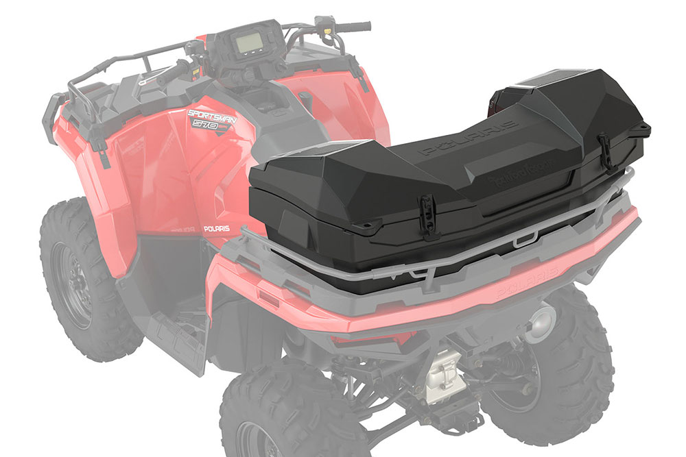 Polaris Sportsman Lock & Ride Rear Audio Storage Box Shown Installed.