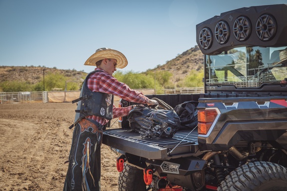 Bull Riding Lifestyle Shot of Rear Audio Cap