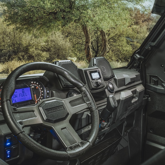 Front Left Installation View of Dash Assembly with Speakers and Source Unit